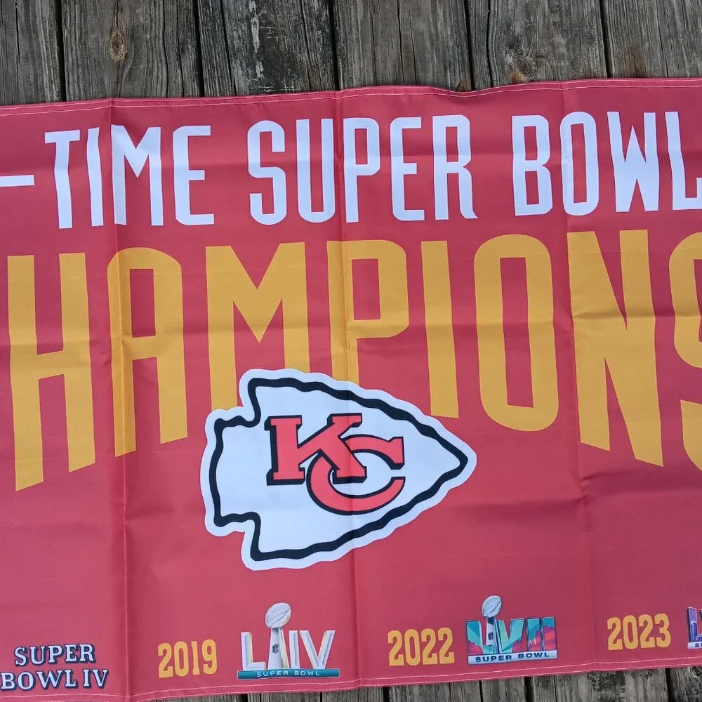 NEW Kansas City Chief 2x3 Double Sided NFL Flag 4 Time Super Bowl Championss